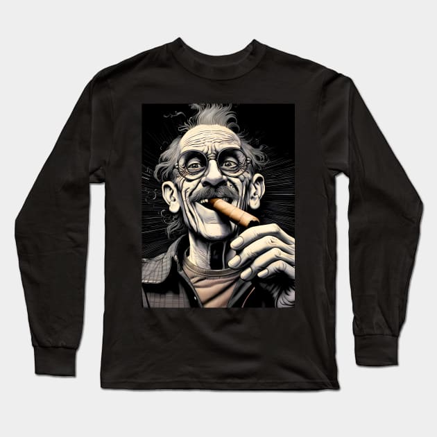 Cigar Smoker: Burning Issues; Missing My Two Front Teeth on a Dark Background Long Sleeve T-Shirt by Puff Sumo